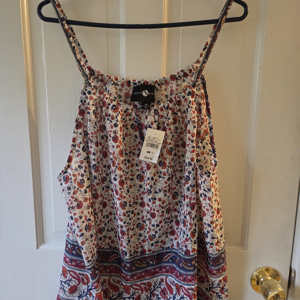 Apt. 9 Cream Floral Paisley Spaghetti Strap Tank with Red & Blue Accents